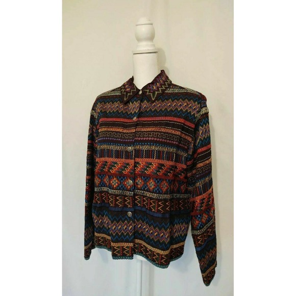 Chico's Tops - 90's Chico's Bohemian Bright Embroidery Ethnic Retro Shirt Jacket Boho Hippie